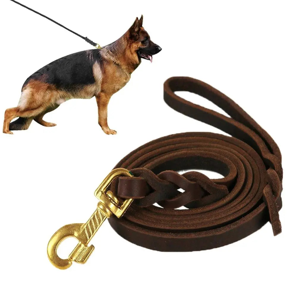 Laisse tressée en cuir pour chien marron